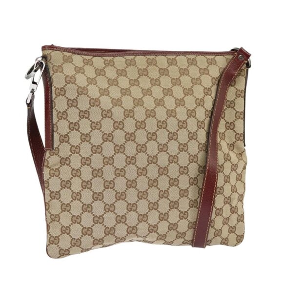 GUCCI GG Canvas Shoulder Bag Beige Silver 113013 - Picture 1 of 15